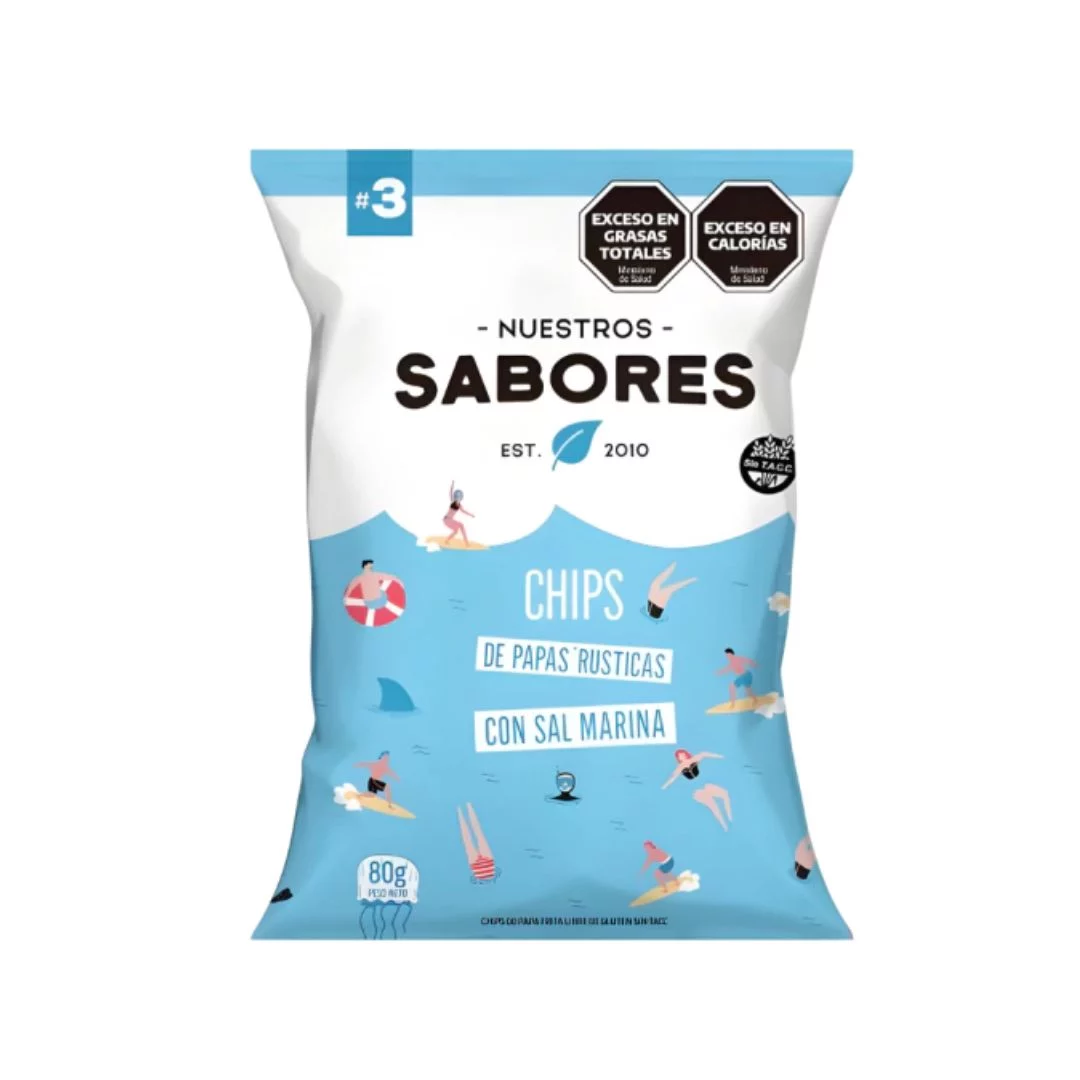 NUESTROS SABORES - Chips de papa con sal marina x 80g RUSTICAS