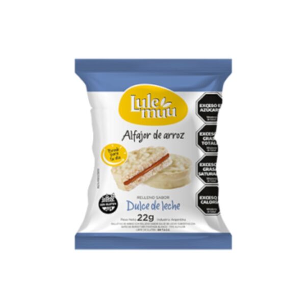 LULEMUU - Alfajor de arroz relleno de Dulce de Leche con Cho / Blanco x 22g