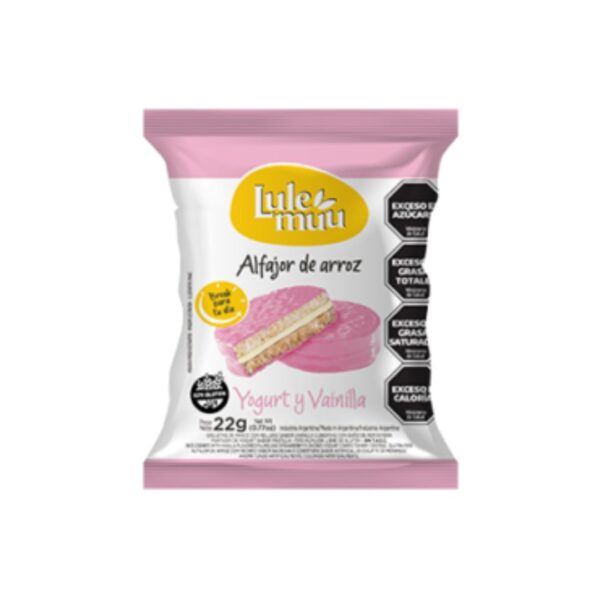 LULEMUU - Alfajor de arroz relleno de Vainilla con Yogurt Frutilla x 22g
