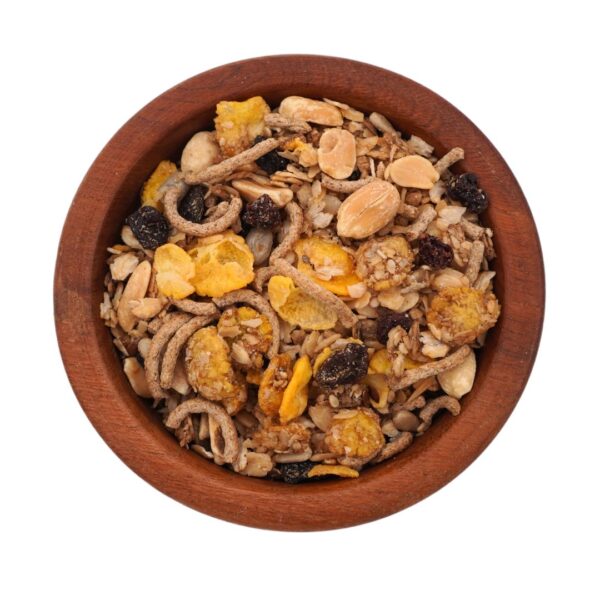 GRANOLA FIBRA TOTAL (Granola crocante, mani sin sal, pasas de uva premium, bastoncitos de salvado, chía)