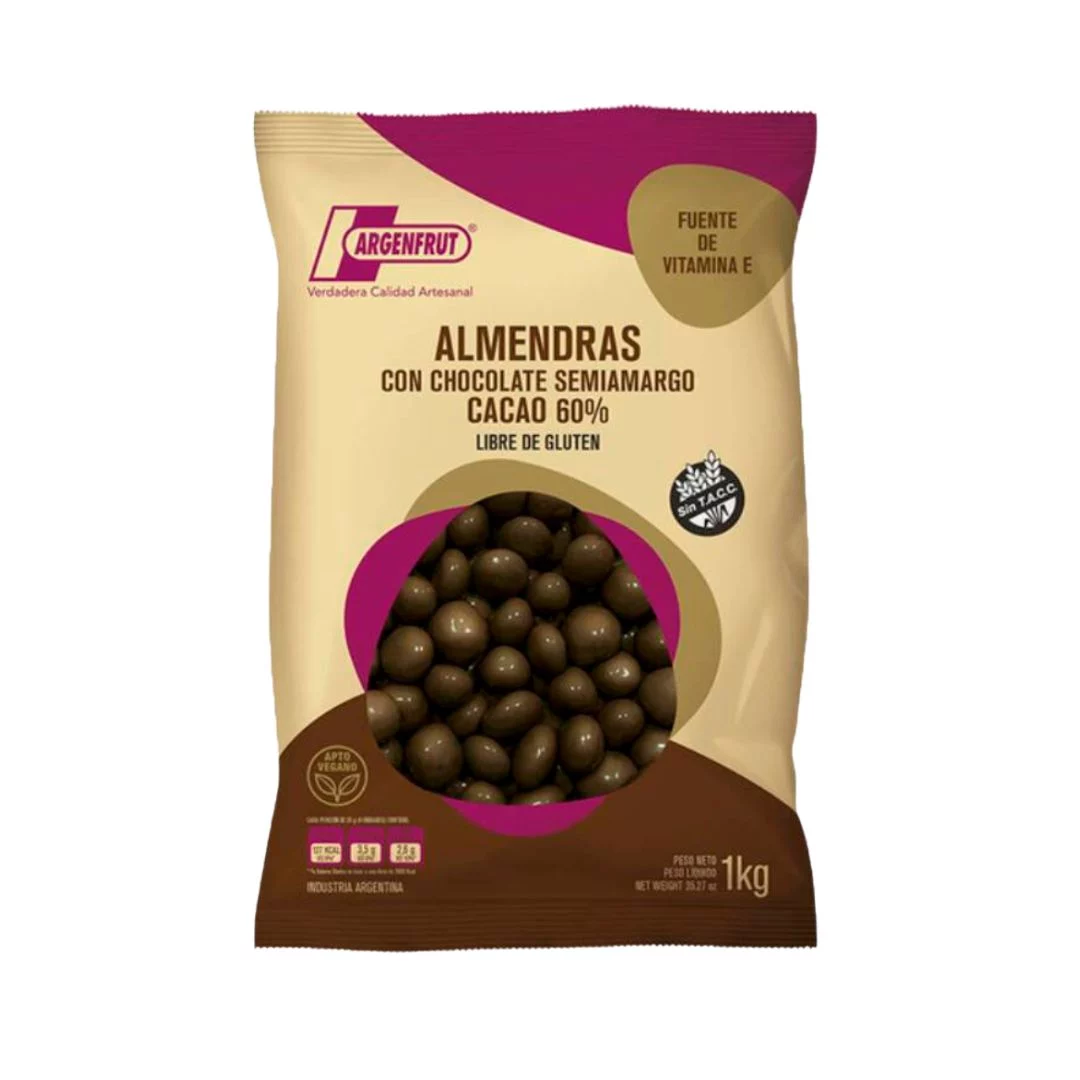 ARGENFRUT - Almendras con cobertura de chocolate semiamargo 60% x 1 Kg