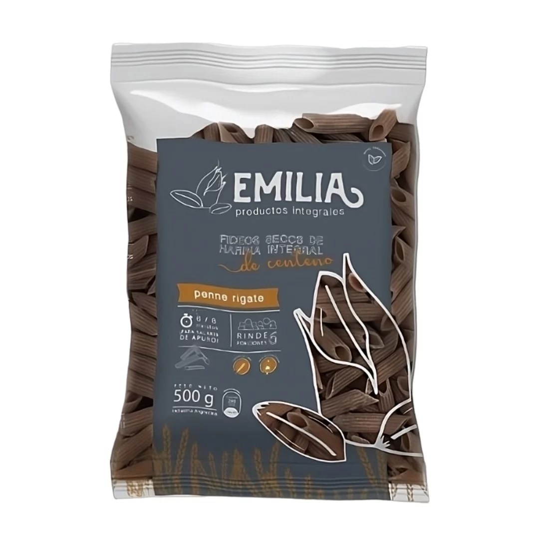 EMILIA - Fideos Penne Rigate de harina integral de centeno x 500g