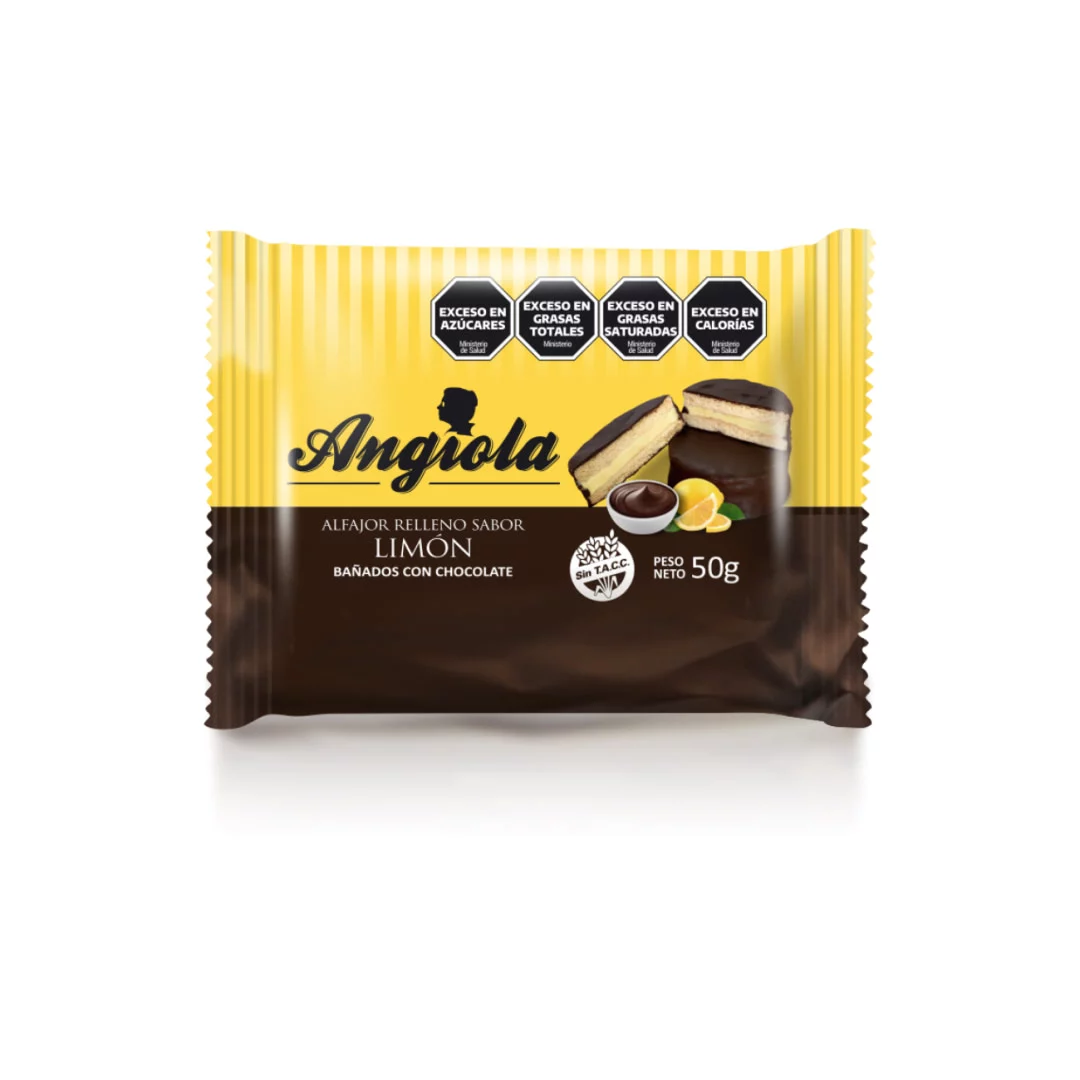 ANGIOLA - Alfajor relleno con mousse de limon y baño de chocolate x 50g