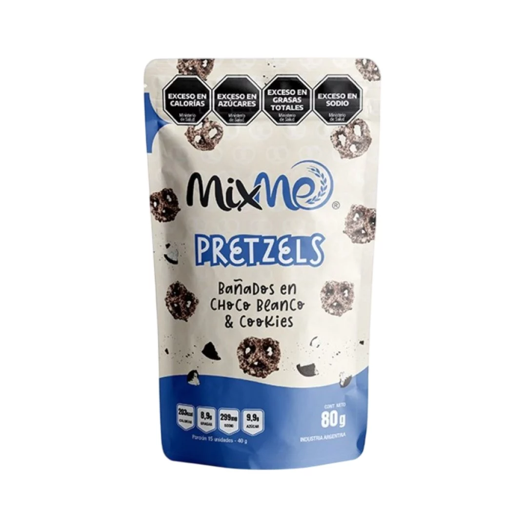 MIXME - Pretzels bañados en chocolate blanco y cookies x 80g Doypack