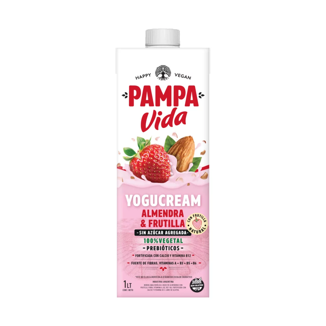 PAMPA VIDA - Yogucream de almendra y frutilla sin azucar x 1 litro