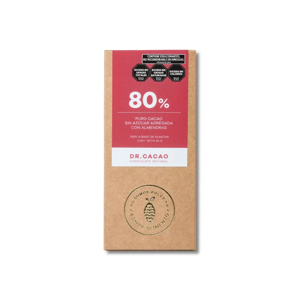 DR. CACAO - Chocolate 80% sin azucar con ALMENDRAS x 50g