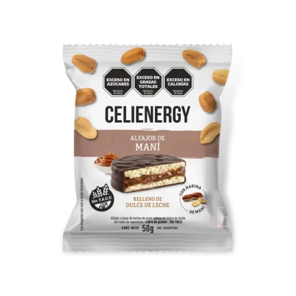 CELIENERGY - Alfajor de mani con dulce de leche y choco negro x 50g