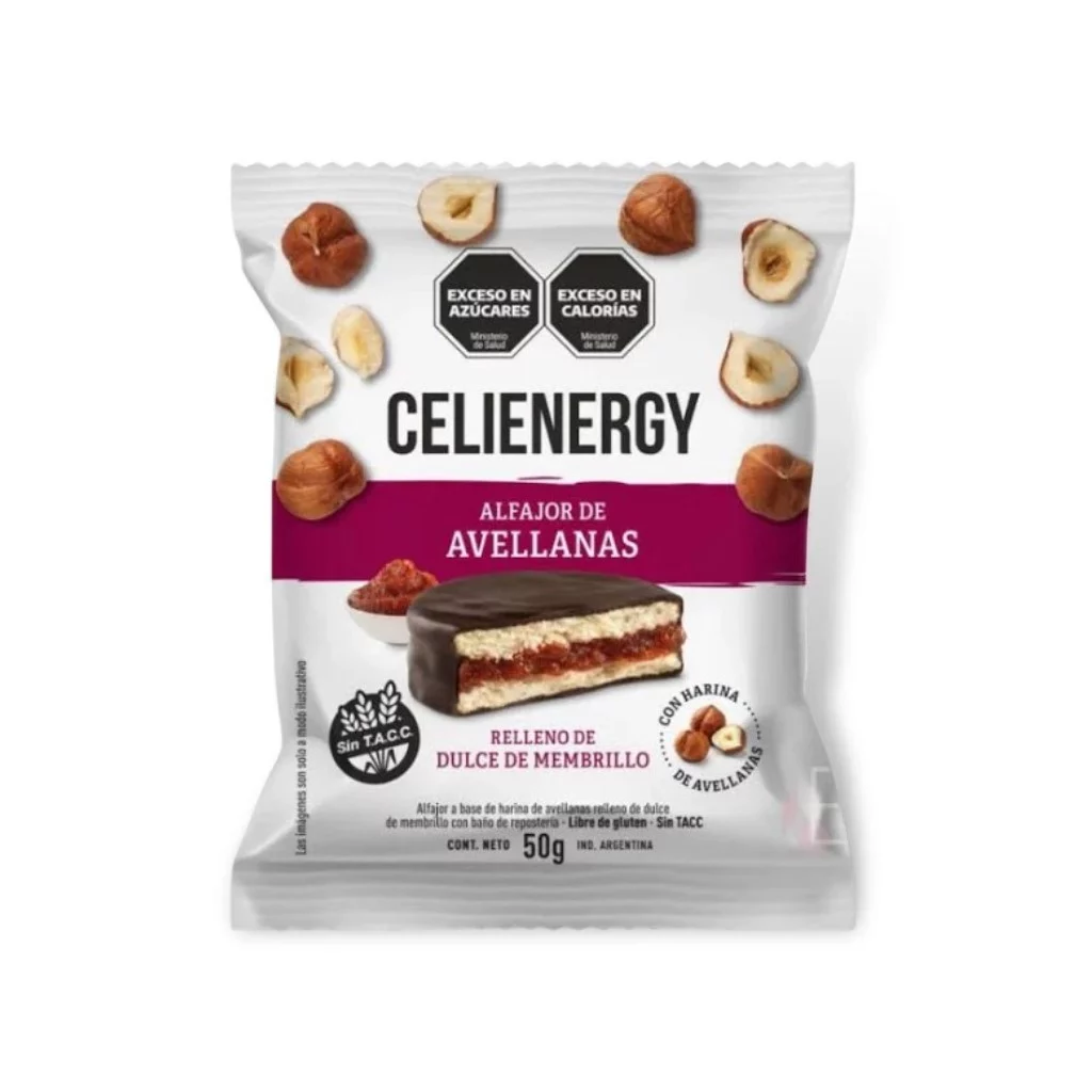 CELIENERGY - Alfajor de avellanas con dulce de membrillo y choco negro x 50g